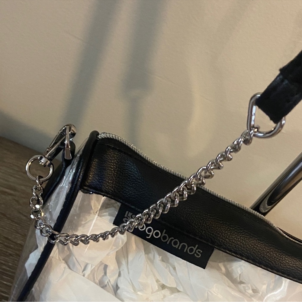 Clear PVC Shoulder Bag with Black Trim and Chain Strap, EUC - Picture 3 of 5